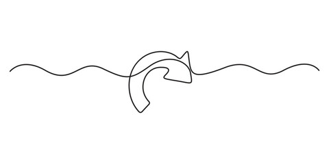 Arrow pointing right, continuous one line drawing  illustration. Single line Arrow pointing right, vector background. Arrow pointing right, icon. Single outline of a Arrow pointing right. Pro vector