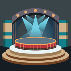 A clean circular stage design with neutral tones and soft lighting 
