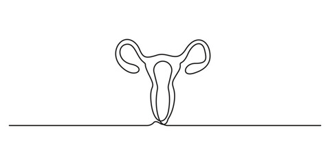Continuous one line drawing of women's Uterus and Ovary. Single line Female reproductive system uterus isolated on white background vector illustration