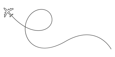Continuous single line drawing of Airplane. Vehicle concept one line art. Single line drawing Airplane graphic vector illustration
