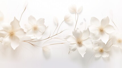 A delicate and artistic composition featuring soft floral shadows cast on a pristine white background. 