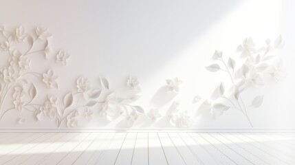 A delicate and artistic composition featuring soft floral shadows cast on a pristine white background. 