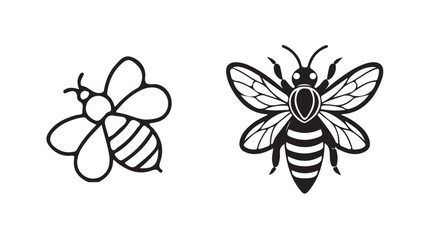 Black silhouette with bee, Bumblebee or honey bee icon. Summer insect. vector illustration eps 10.