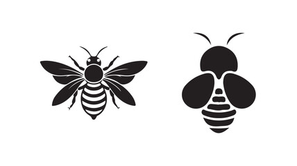 Honey bee black silhouette set, vector illustration eps 10.