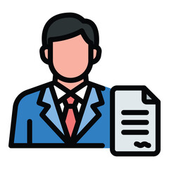 Lawyer icon flat line style illustration representing legal representation and counsel, suitable for law firms, legal services, and justice-related projects