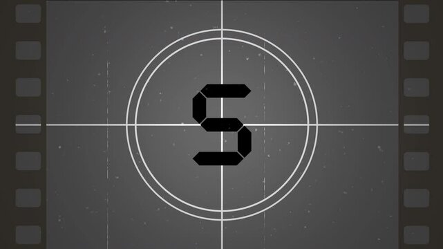 Countdown old film 10 second. Vintage old film movie timer count in grey retro style. 4K Video timer