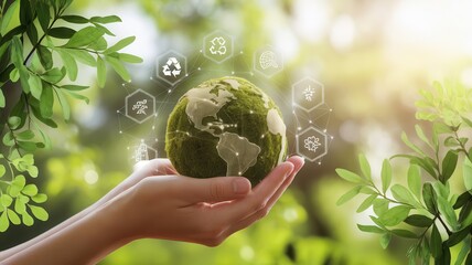 Protect the Earth: Human Hands Holding a Globe with Sustainable Technology