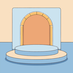 A minimalist stage mockup with soft pale blue, crisp white, and warm tan backdrop