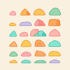 Artistic Collection of Stylized Rock Formations: A meticulously curated selection of stylized rock formations, rendered with a vibrant palette and clean lines.