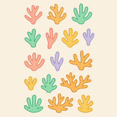 Fototapeta premium Artistic Flora Pattern: A vibrant and eye-catching flat design of artistic flora in a playful layout, with a variety of coral-like shapes.