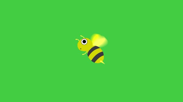 A looping 2D animation of a yellow-winged bee flying and hovering in the air. This stylized and clean cartoon-style animation is ideal for educational content, children's videos, nature-themed explain