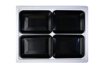 Top view of a black plastic container isolated on a white background.