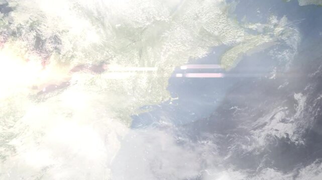 Earth zoom in from space and focus on Framingham, Massachusetts, USA. Background for travel intro or blog. Satellite view. 3D style Animation. Images from NASA.