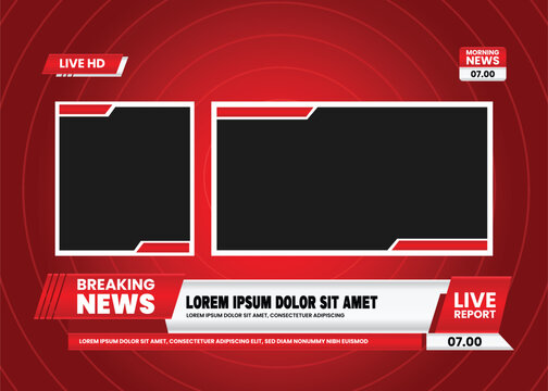 Lower third tv header, headline and news bars, live report lower third. Vector modern colorful red and white. video title or television news bar isolated template.