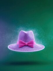 A vibrant purple hat floats in a soft, gradient background
