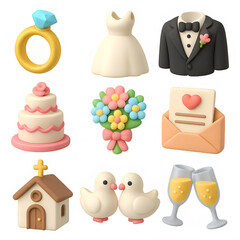Cherished 3D Wedding Day Celebration Icons Set