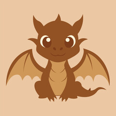 Adorable Brown Baby Dragon Illustration Cute Fantasy Creature Design