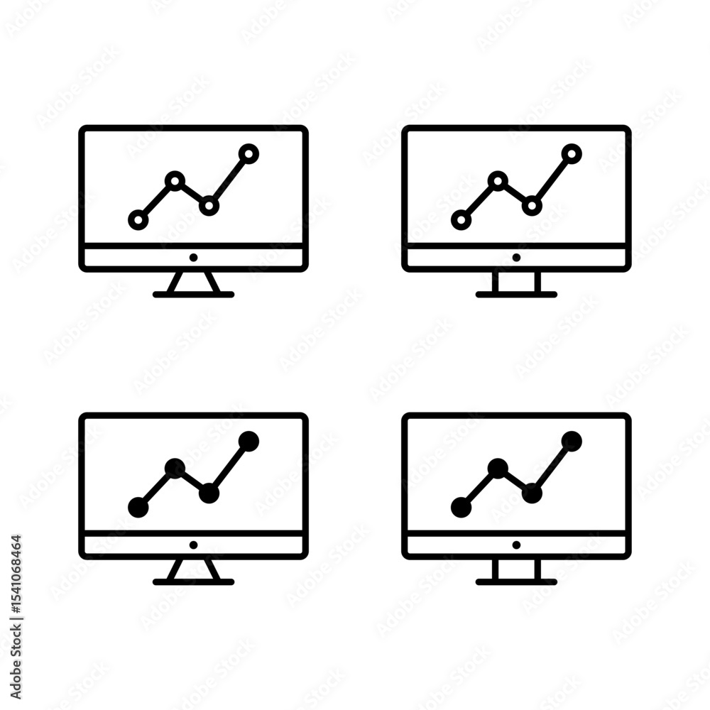 Poster line chart on computer screen icon. statistics report sign symbol