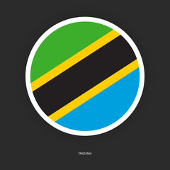 Tanzania circle flag icon with shadow on dark background. Tanzania button icon with white border isolated dark grey background