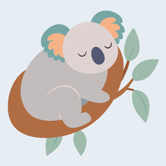 Adorable Sleeping Koala on Eucalyptus Branch A Cute Illustration