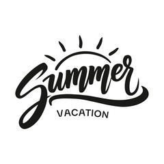Summer Vacation Hand Lettering with Sun Rays Black and White