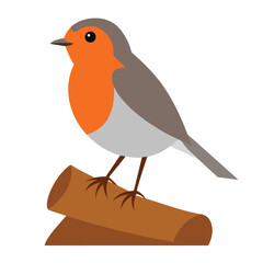 European Robin Bird Illustration Perched on a Log, Vector Graphic 1 (79).eps