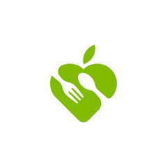 Stylized Green Apple Silhouette with Integrated Fork and Spoon Design