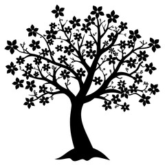 Obraz premium Black silhouette of a blossoming tree spring floral design