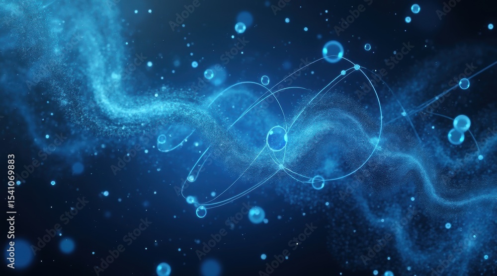 Aufkleber abstract blue particles and waves form a dynamic, flowing pattern with glowing orbs and lines agains