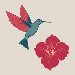 Obraz premium Hummingbird and Hibiscus A Tropical Illustration