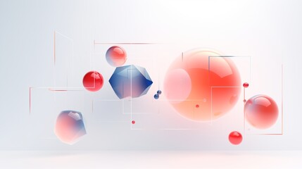 A minimalistic geometric background with soft gradients, abstract 3D shapes, and floating transparent elements, positioned on a white background.