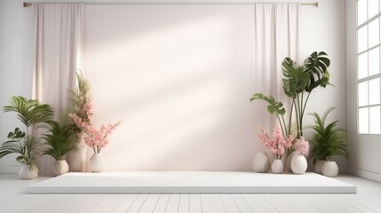A stylish photography backdrop with soft gradient lighting, smooth white tones, and elegant modern aesthetics, set against a white background.