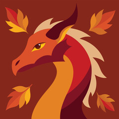 Autumn Dragon Fiery Scales and Falling Leaves Illustration