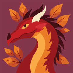 Autumn Dragon Red Dragon Illustration with Fall Leaves
