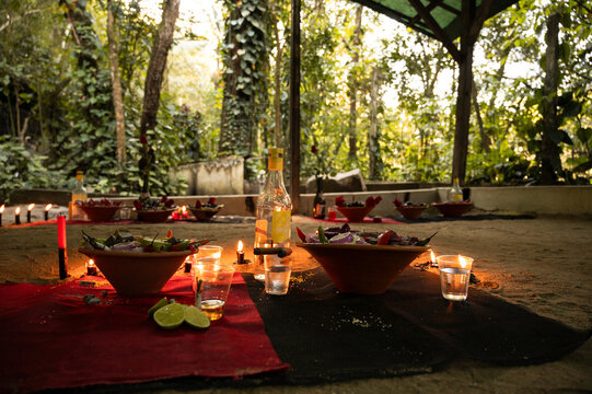 many religious offerings from Brazilian Umbanda to Exu and Pombagiras.