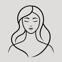 Serene Woman Minimalist Line Art Illustration of a Peaceful Female Figure