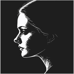 Monochromatic Profile Elegant Woman's Face in Side View Illustration