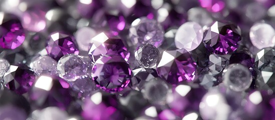 Close-up of a multitude of faceted purple and gray gems