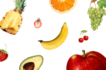 Hand drawn mixed tropical fruit design element