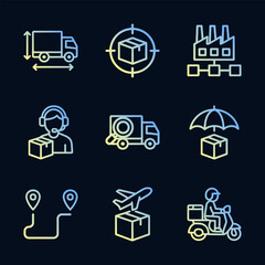 Delivery logistics icons for shipping tasks. Icon symbol illustration