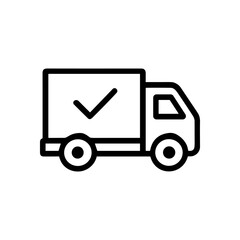 Delivery truck icon with checkmark. Icon symbol illustration