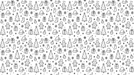 Minimalist Christmas Seamless Pattern Black and White Line Art