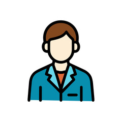 Faceless man in blue coat. Icon symbol illustration