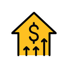 Financial house value growing upwards. Icon symbol illustration