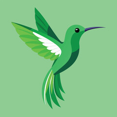 Vibrant Green Hummingbird Illustration Nature's Jewel in Flight