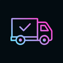 Gradient delivery truck with checkmark. Icon symbol illustration