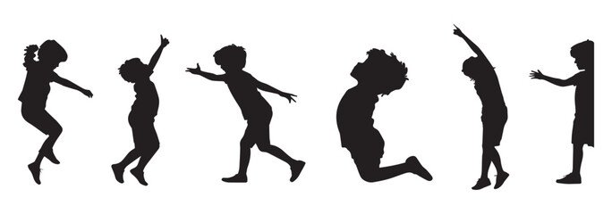 Silhouette Of High Energy Active Kids
