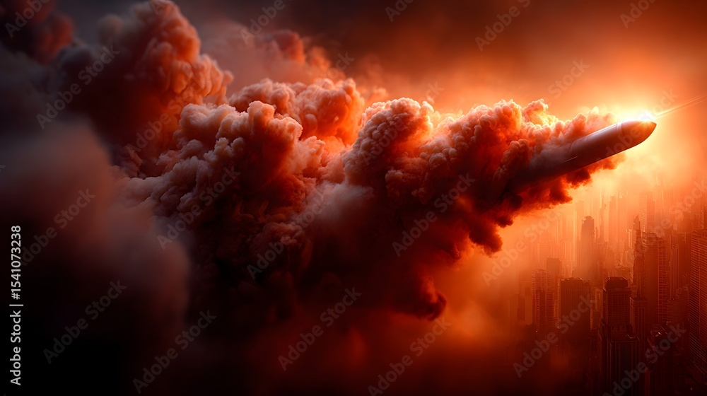 Poster powerful and captivating image depicting an intense fiery explosion with billowing clouds of dark sm