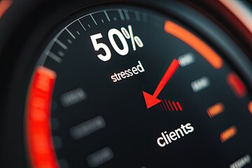Close-up of a gauge showing 50% stressed clients