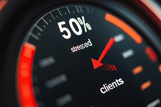 Close-up of a gauge showing 50% stressed clients